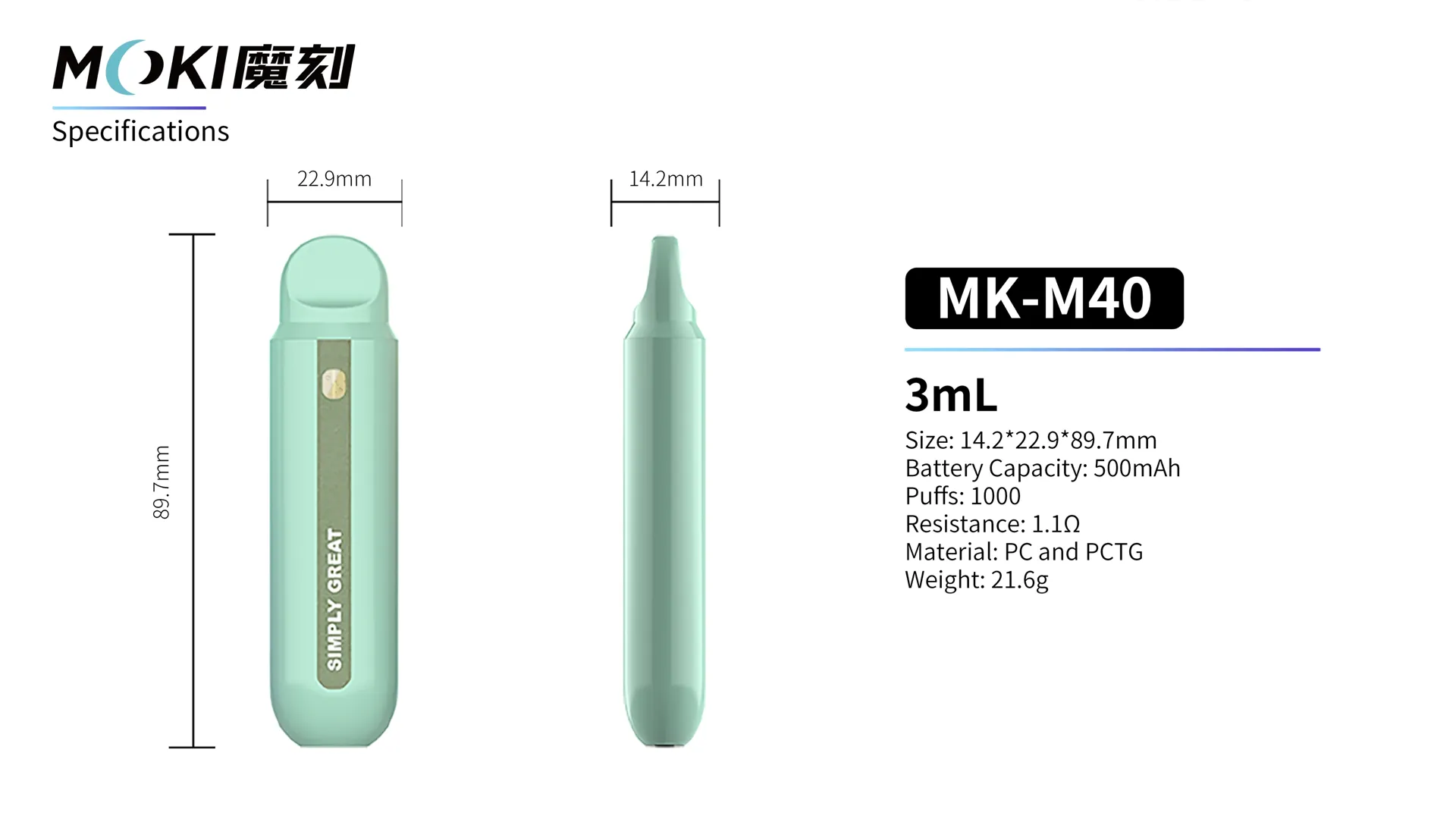 MOKI MK40 Kit Vape Pod Terbuka Garam Nikotin Nikotin