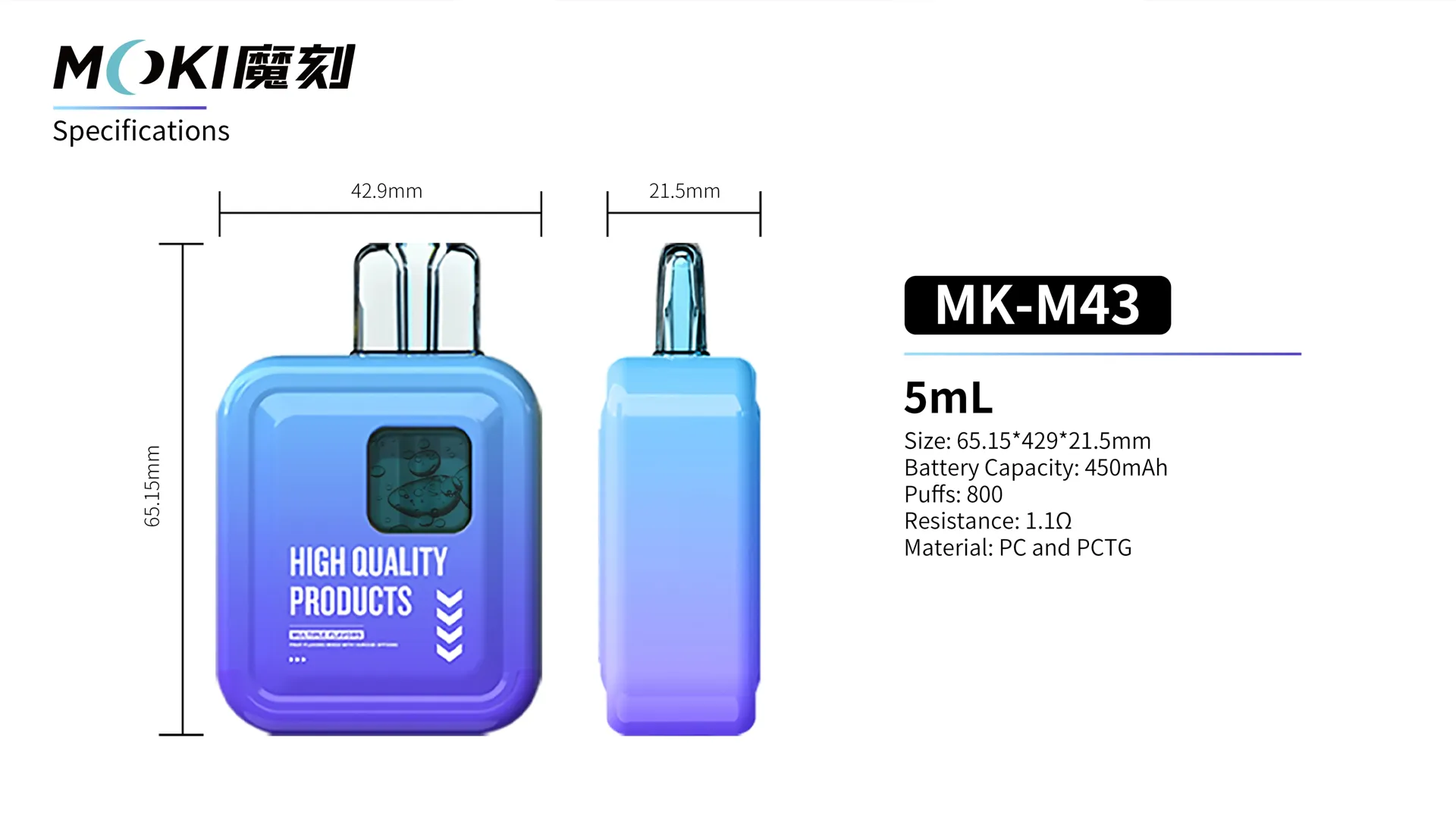 parameter dari M43 Mini Pocket Vape Bar
